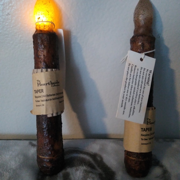 Set of 2, 6" Burnt Mustard LED Taper Candle Flameless Primitive, Rustic - Picture 5 of 6